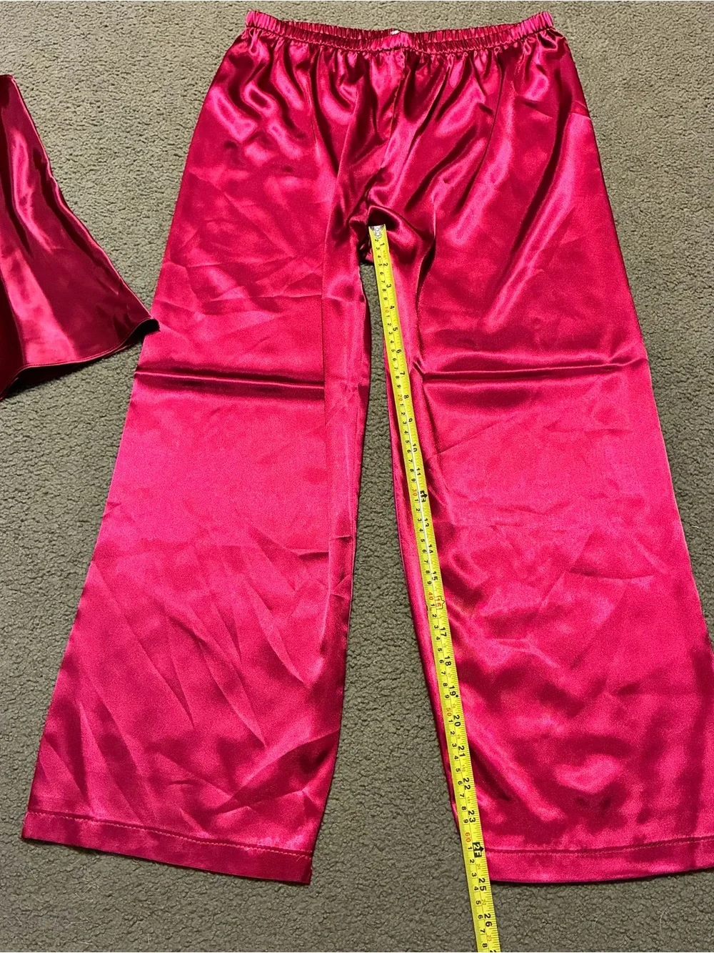 Nine & Co. Women’s Red Satin Pajama Set Top & Pants Lace Yoke Size M Pjs